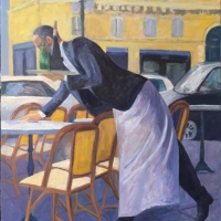 Cafe Flore Waiter  24" x 30" oil on canvas