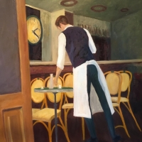 Marais Waiter 22" x 30" oil on Arches